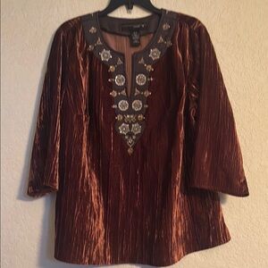 Venezia Brown Embellished Tunic with Pleated Sleeves